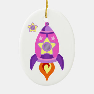 Roze Rocket Ship Keramisch Ornament