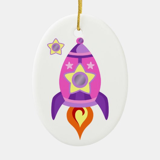 Roze Rocket Ship Keramisch Ornament (Voorkant)
