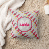 Roze Rocket Ship Monogram Buitenspatie Girls Room Kussen (Deken)