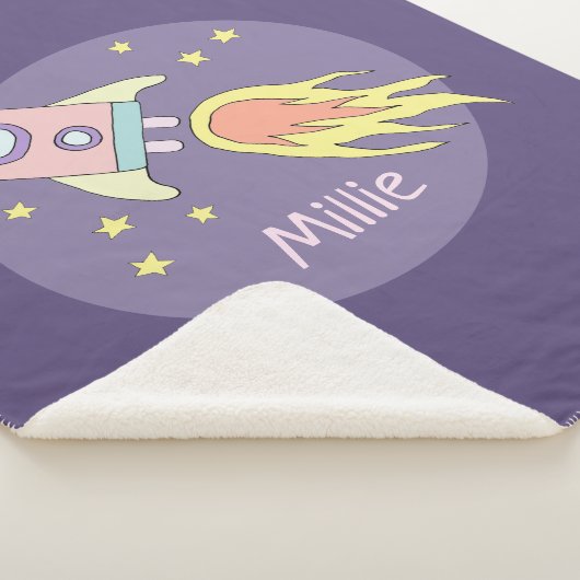 Roze Rocket Space Galaxy en naam van het meisje Sherpa Deken (3/4)