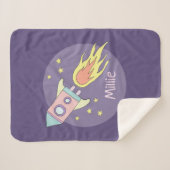 Roze Rocket Space Galaxy en naam van het meisje Sherpa Deken (Voorkant (horizontaal))