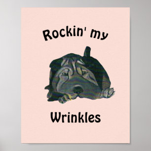 Roze "Rockin" Mijn rimpels Zwarte Sharpei-Poster Poster