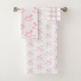 Roze Rocking Horse Baby Girl Gepersonaliseerd Bad Handdoek