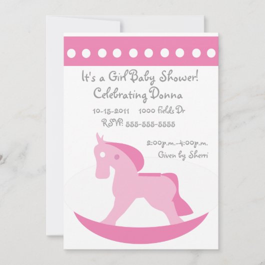 Roze Rocking Horse Baby shower Invitation Kaart (Voorkant)
