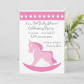 Roze Rocking Horse Baby shower Invitation Kaart (Staand voorkant)