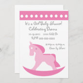 Roze Rocking Horse Baby shower Invitation Kaart (Voorkant / Achterkant)