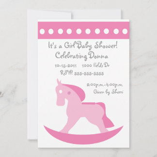 Roze Rocking Horse Baby shower Invitation Kaart