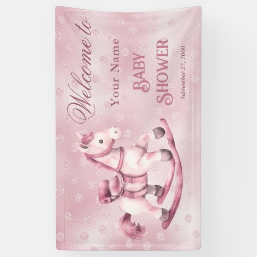 Roze Rocking Horse Baby shower Welkom Spandoek (Verticaal)