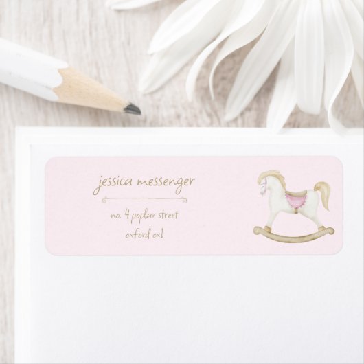 Roze  Rocking Horse Cowgirl Baby shower Etiket (Insitu)