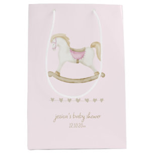 Roze  Rocking Horse Cowgirl Baby shower Medium Cadeauzakje