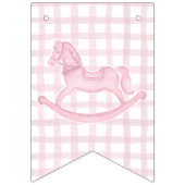 Roze Rocking Horse Gingham Girl Baby Banner (Tweede vlag)