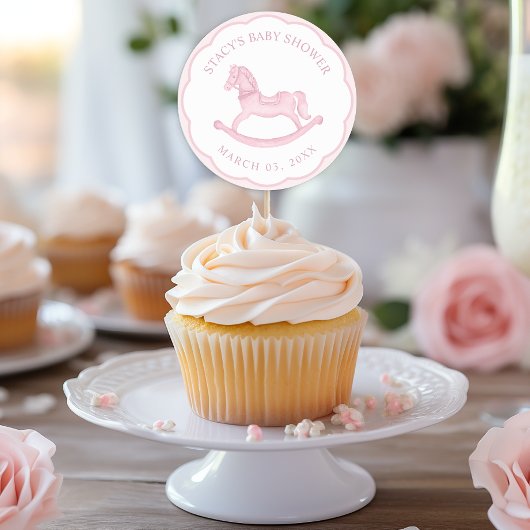 Roze Rocking Horse Girl Baby shower Favoriet Stick Ronde Sticker