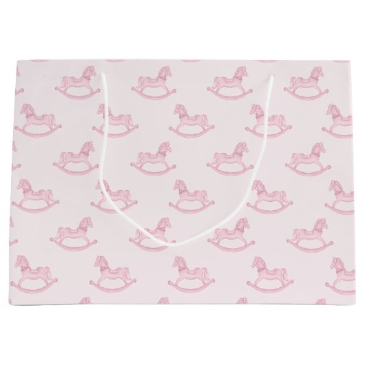 Roze Rocking Horse Pattern Girl Baby shower Groot Cadeauzakje (Voorkant)