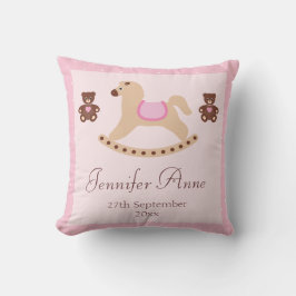 Roze Rocking Horse & Teddies New Baby Kussen