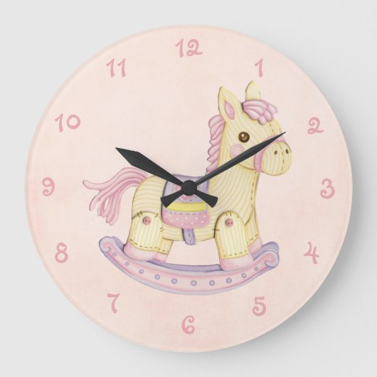 Roze Rocking Horse Wall klok (Voorkant)