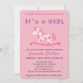 Roze Rocking Paard Baby Meisje Douche Uitnodiging (Voorkant)