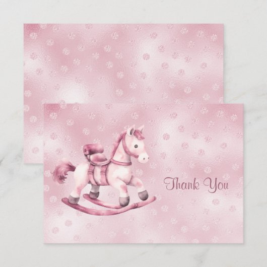 Roze Rocking Paard Dank u kaart (Voorkant / Achterkant)