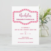 Roze Rockstar verjaardagsuitnodiging Kaart (Staand voorkant)