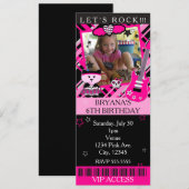 Roze Rockster Kitty Kat Roze Ticket VIP Feestje Kaart (Voorkant / Achterkant)