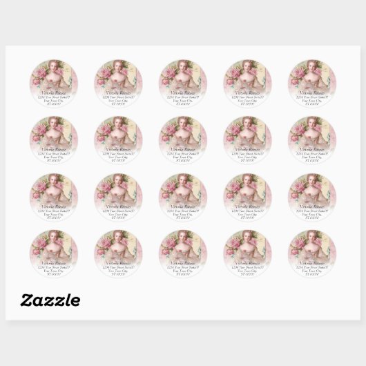 Roze Rococo Adres Sticker (Vel)