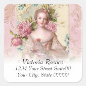 Roze Rococo Adres Vierkante Sticker (Voorkant)