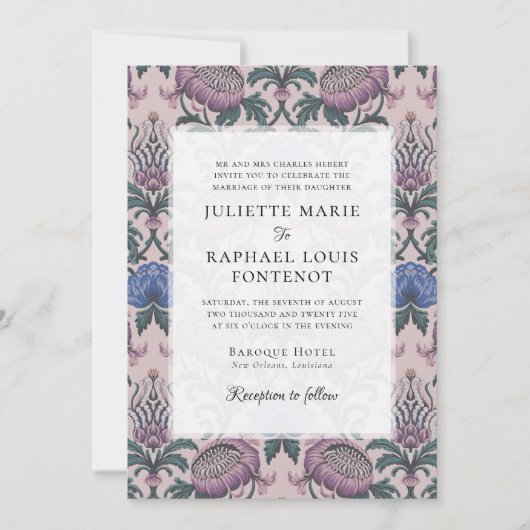 Roze Rococo Barok Bloemen Alles in één bruiloft Kaart (Voorkant)