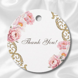 Roze Rococo Floral Baby shower Dank u Bedankjes Labels