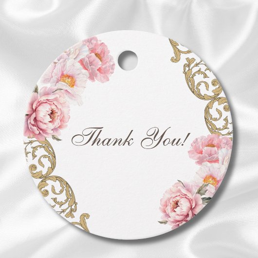 Roze Rococo Floral Baby shower Dank u Bedankjes Labels