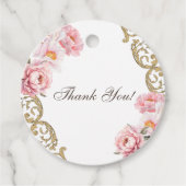 Roze Rococo Floral Baby shower Dank u Bedankjes Labels (Voorkant)