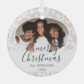 Roze Rococo Merry-kerstfoto Foto Glas Ornament (Voorkant)