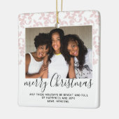 Roze Rococo Merry-kerstfoto Foto Keramisch Ornament (Links)