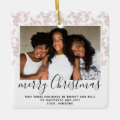 Roze Rococo Merry-kerstfoto Foto Keramisch Ornament (Voorkant)