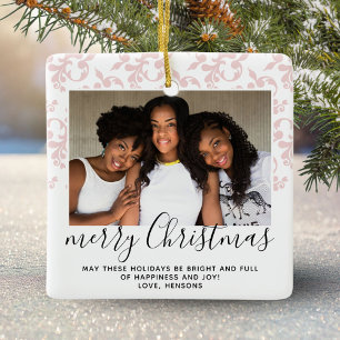 Roze Rococo Merry-kerstfoto Foto Keramisch Ornament