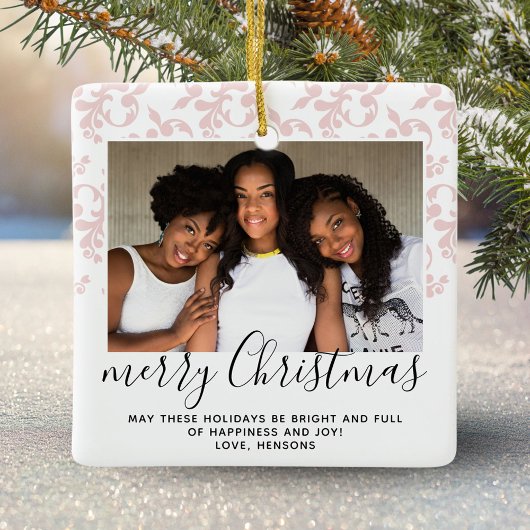 Roze Rococo Merry-kerstfoto Foto Keramisch Ornament