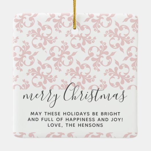 Roze Rococo Merry-kerstscript Keramisch Ornament (Achterkant)