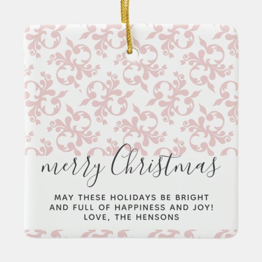 Roze Rococo Merry-kerstscript Keramisch Ornament (Voorkant)