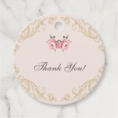Roze Rococo  pioen Baby shower Dank u Bedankjes Labels (Voorkant)