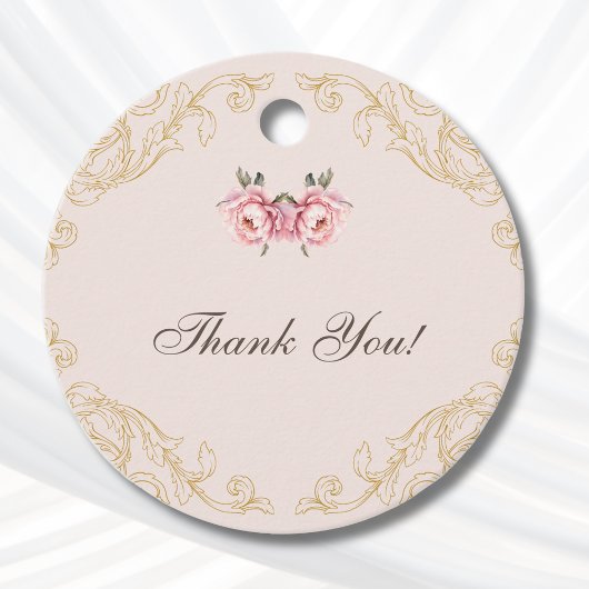 Roze Rococo  pioen Baby shower Dank u Bedankjes Labels