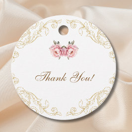 Roze Rococo  pioen Baby shower Dank u Bedankjes Labels