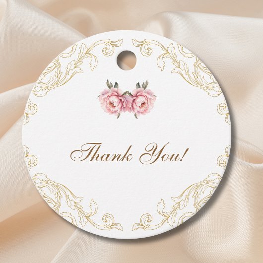 Roze Rococo pioen Baby shower Dank u Bedankjes Labels