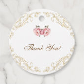 Roze Rococo pioen Baby shower Dank u Bedankjes Labels (Voorkant)