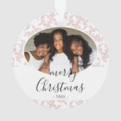 Roze Rococo Prettig Kerst Script Foto Ornament (achterkant)
