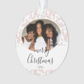 Roze Rococo Prettig Kerst Script Foto Ornament (voorkant)
