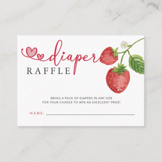 Roze Rode Aardbei Baby shower Luier Raffle Informatiekaartje (Voorkant)