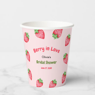 Roze & Rode Aardbei Berry Verliefd Bruiloft Papieren Bekers