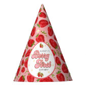 Roze Rode Aardbei Eerste Verjaardag Aardbei Eerst Feesthoedjes (Voorkant)