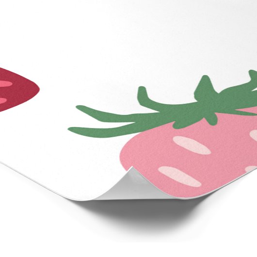 Roze & Rode Aardbeien Berry eerste Verjaardag Welk Poster (Hoek)