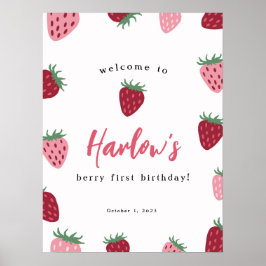 Roze & Rode Aardbeien Berry eerste Verjaardag Welk Poster