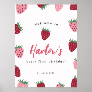 Roze & Rode Aardbeien Berry eerste Verjaardag Welk Poster