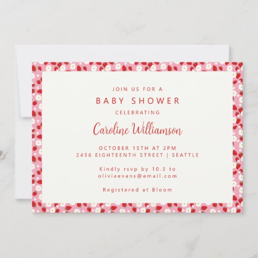 Roze Rode Aardbeien Bloem Baby shower Kaart (Voorkant)